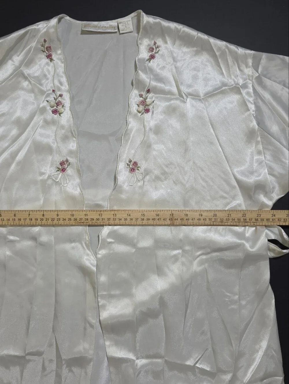 Vintage Gilligan O’Malley Satin Cottagecore Kimono Robe Size S Cream Floral